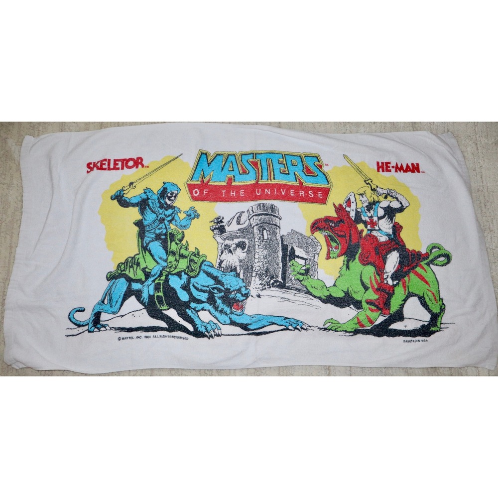 Vintage 1984 Masters of the Universe He-Man Skeletor Beach Towel Franco 80s Thin